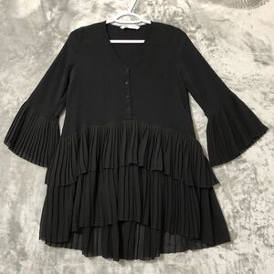 Zara Women Blouse S Tiered Dress Pleated Sheer Ruffle Bell Sleeve Whimsigoth